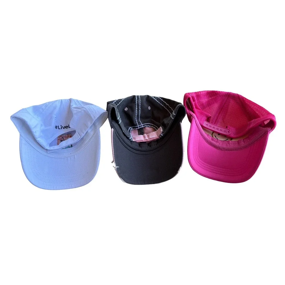 Lot of 3 Womens Hats La Croix Hawaii Otto Smiley Face Pink White OSFM Cotton